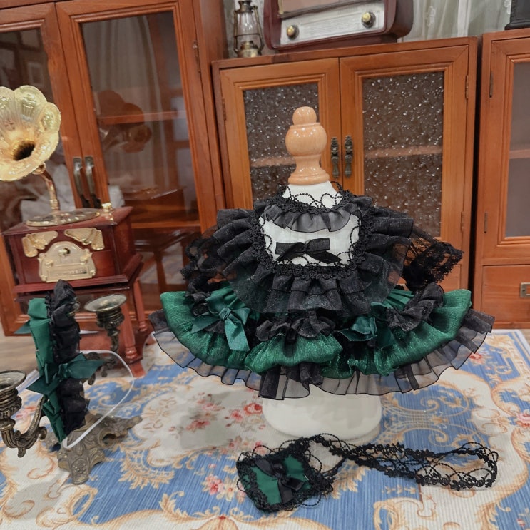  20cm 다크 블랙 그린 원피스 세트 인형옷 롱바디 체형 아이돌인형옷