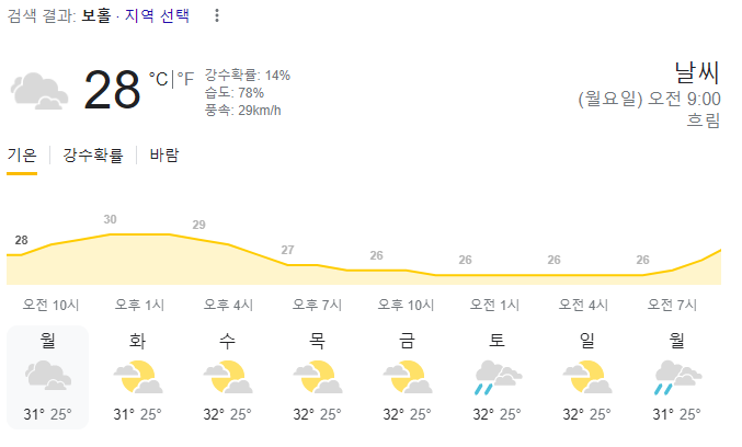  2023년 8월 28일 보홀 날씨 올려드려요~