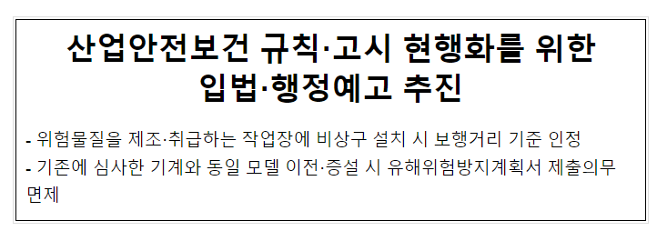 산업안전보건 규칙·고시 현행화를 위한 입법·행정예고 추진 산업안전보건 규칙·고시 현행화를 위한 입법·행정예고 추진