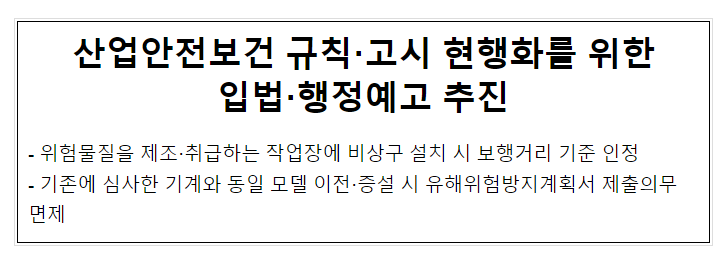 산업안전보건 규칙·고시 현행화를 위한 입법·행정예고 추진