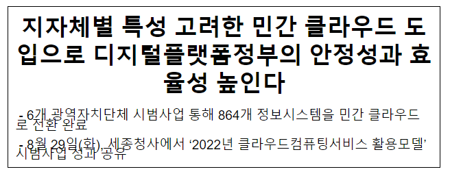 지자체별 특성 고려한 민간 클라우드 도입으로 디지털플랫폼정부의 안정성과 효율성 높인다