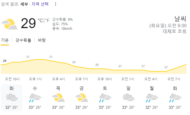  2023년 8월 29일 세부 날씨 올려드려요~