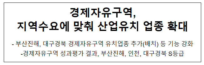 경제자유구역, 지역수요에 맞춰 산업유치 업종 확대 경제자유구역, 지역수요에 맞춰 산업유치 업종 확대