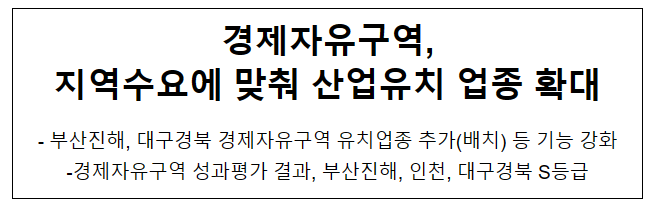 경제자유구역, 지역수요에 맞춰 산업유치 업종 확대