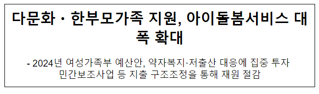 다문화·한부모가족 지원, 아이돌봄서비스 대폭 확대(2024년 예산안)