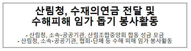 산림청, 수재의연금 전달 및 수해피해 임가 돕기 봉사활동 산림청, 수재의연금 전달 및 수해피해 임가 돕기 봉사활동