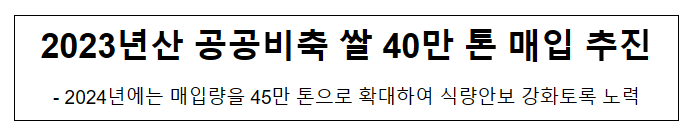 2023년산 공공비축 쌀 40만 톤 매입 추진 2023년산 공공비축 쌀 40만 톤 매입 추진