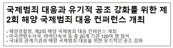 국제범죄 대응과 유기적 공조 강화를 위한 제2회 해양 국제범죄 대응 컨퍼런스 개최