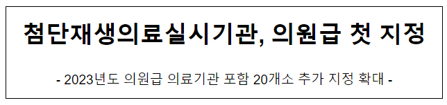 첨단재생의료실시기관, 의원급 첫 지정 첨단재생의료실시기관, 의원급 첫 지정