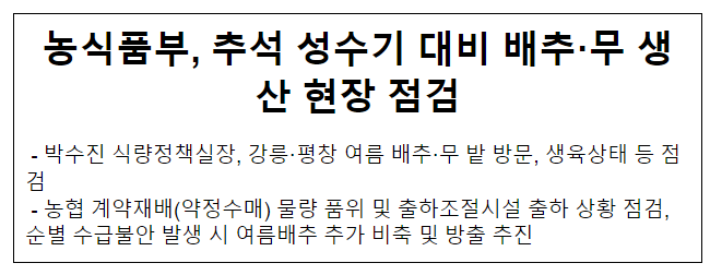 농식품부, 추석 성수기 대비 배추·무 생산 현장 점검