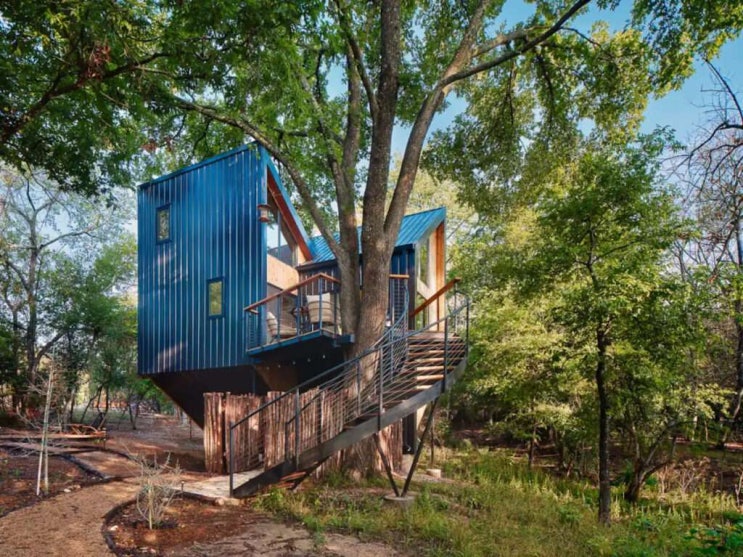 나무 둘레 버터플라이 디자인 트리하우스 소형주택 짓기