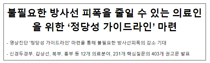 불필요한 방사선 피폭을 줄일 수 있는 의료인을 위한 ‘정당성 가이드라인’ 마련