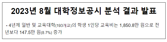 2023년 8월 대학정보공시 분석 결과 발표