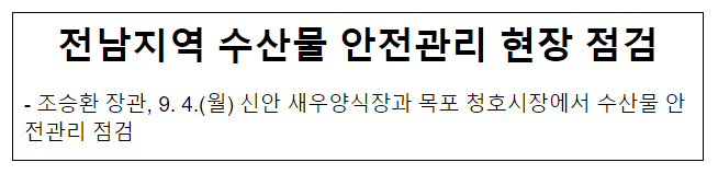 전남지역 수산물 안전관리 현장 점검