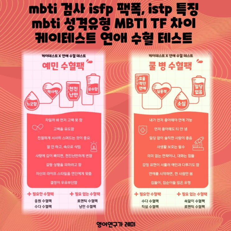mbti 검사 isfp 팩폭, istp 특징 mbti 성격유형 MBTI TF 차이 케이테스트 연애 수혈 테스트 mbti 검사 isfp 팩폭, istp 특징 mbti 성격유형 MBTI TF 차이 케이테스트 연애 수혈 테스트