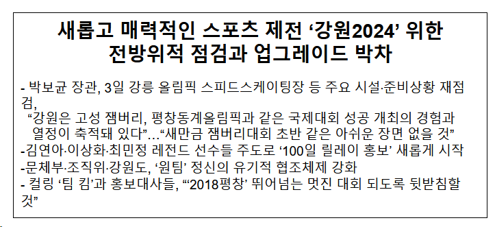 새롭고 매력적인 스포츠 제전 ‘강원2024’ 위한 전방위적 점검과 업그레이드 박차