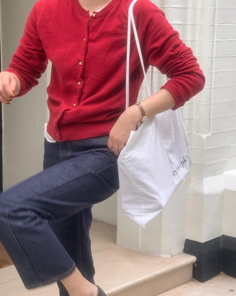 런던레이스골드버튼가디건  라운드가디건 레드가디건 캐시가디건