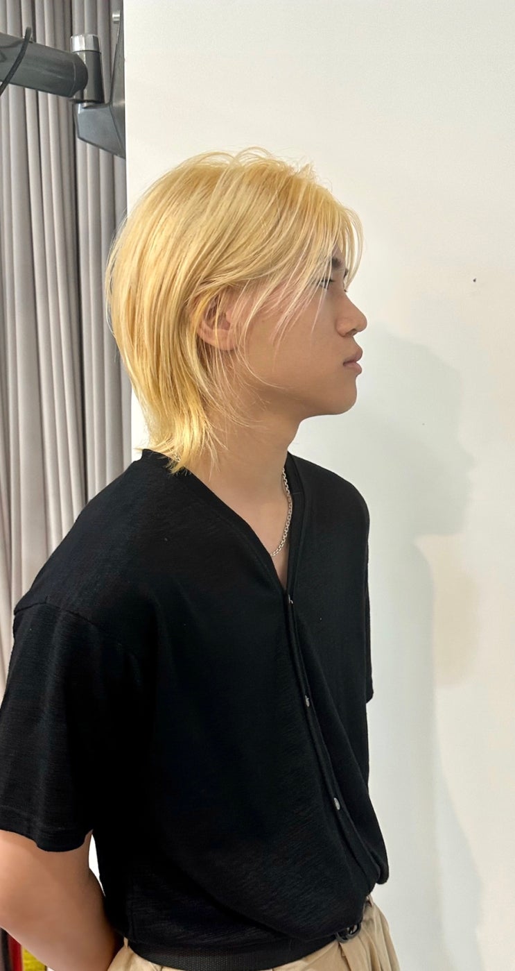  백금발 뿌리탈색 남자장발 허쉬컷 /홍대페기쌤