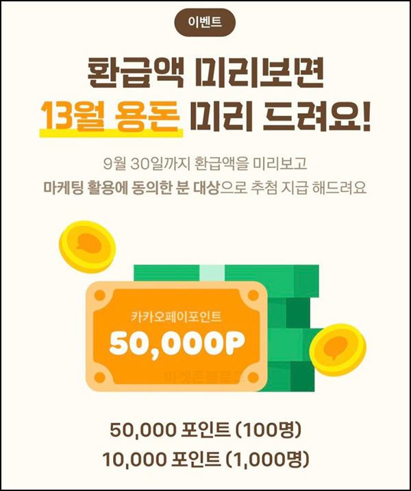 카카오페이 연말정산 사전점검(포인트 1만등 1,100명)추첨