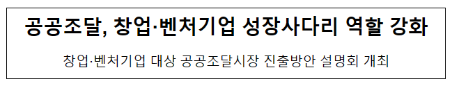공공조달, 창업·벤처기업 성장사다리 역할 강화 공공조달, 창업·벤처기업 성장사다리 역할 강화