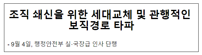 조직 쇄신을 위한 세대교체 및 관행적인 보직경로 타파 조직 쇄신을 위한 세대교체 및 관행적인 보직경로 타파