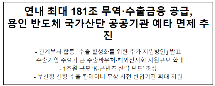 연내 최대 181조 무역·수출금융 공급, 용인 반도체 국가산단 공공기관 예타 면제 추진