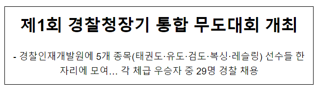 제1회 경찰청장기 통합 무도대회 개최