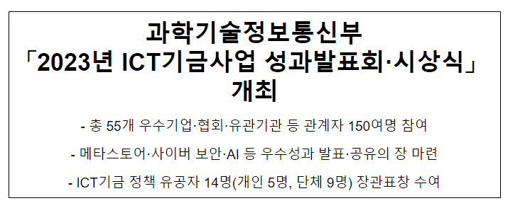 2023년 ICT기금사업 성과발표회·시상식 개최 2023년 ICT기금사업 성과발표회·시상식 개최