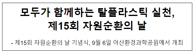 모두가 함께하는 탈플라스틱 실천, 제15회 자원순환의 날