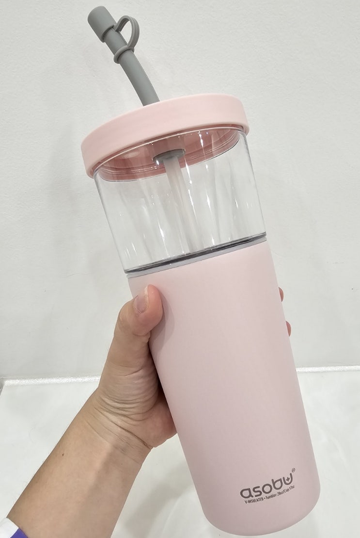 ++ 내돈내산 ++ 2in1 빨대 <b>텀블러</b> - 아소부 마리나 <b>텀블러</b> <b>핑크</b>