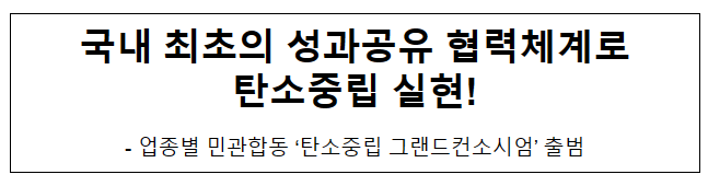 국내 최초의 성과공유 협력체계로 탄소중립 실현 국내 최초의 성과공유 협력체계로 탄소중립 실현