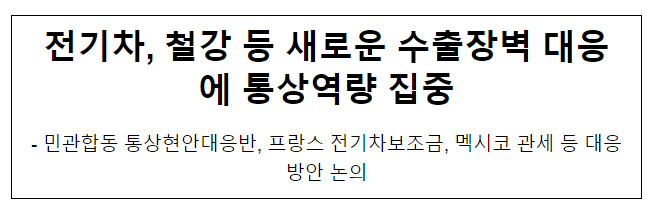 전기차, 철강 등 새로운 수출장벽 대응에 통상역량 집중 전기차, 철강 등 새로운 수출장벽 대응에 통상역량 집중