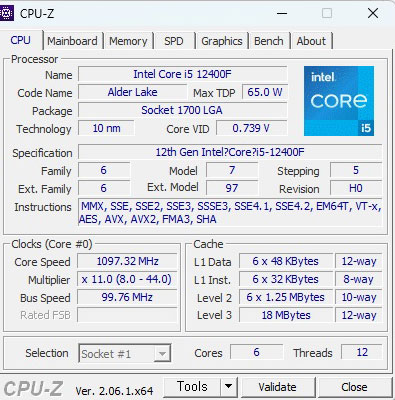 인텔 코어i5-12세대 i5-12400F 엘더레이크 18M 캐시, 최대 4.40GHz cpuz 벤치