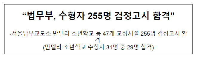 법무부, 수형자 255명 검정고시 합격