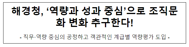 해경청, ‘역량과 성과 중심’으로 조직문화 변화 추구한다 해경청, ‘역량과 성과 중심’으로 조직문화 변화 추구한다