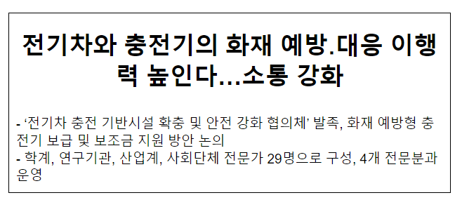 전기차와 충전기의 화재 예방·대응 이행력 높인다…소통 강화