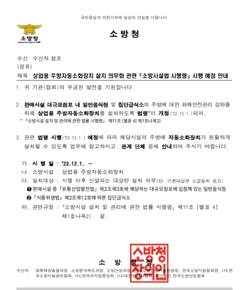  상업용 자동소화장치