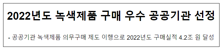 2022년도 녹색제품 구매 우수 공공기관 선정 2022년도 녹색제품 구매 우수 공공기관 선정