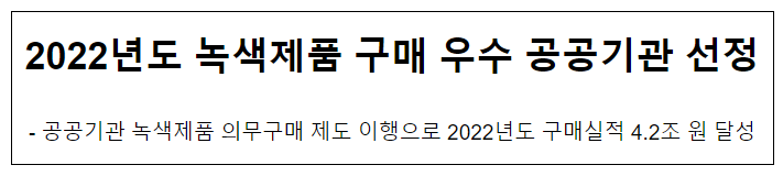 2022년도 녹색제품 구매 우수 공공기관 선정