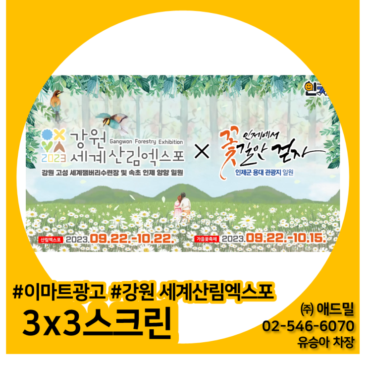  이마트 광고, 3x3스크린 광고, 대형마트 광고, 강릉점, 속초점, 춘천점 강원 세계산림엑스포 사례소개