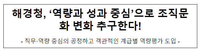 해경청, ‘역량과 성과 중심’으로 조직문화 변화 추구한다 해경청, ‘역량과 성과 중심’으로 조직문화 변화 추구한다