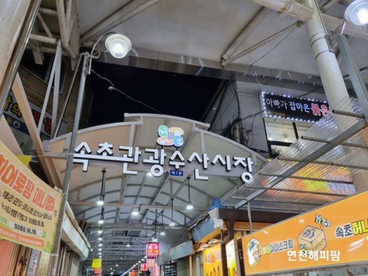  속초관광수산시장 새우튀김 오징어순대 만석닭강정 감자전