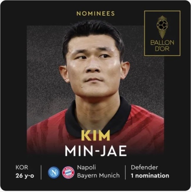  2023 발롱도르 최종후보 30인, 그리고 김민재