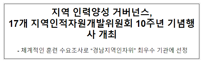 지역 인력양성 거버넌스, 17개 지역인적자원개발위원회 10주년 기념행사 개최