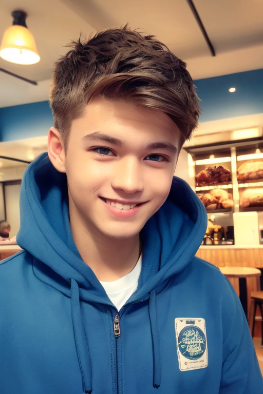  [Ai Greem] 그림_남자 485: Free image of handsome brown-haired and blue eyes boy with a restaurant