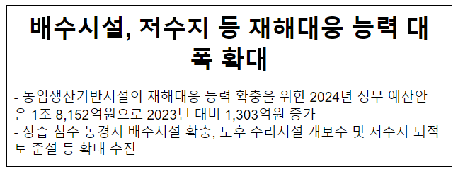 배수시설, 저수지 등 재해대응 능력 대폭 확대