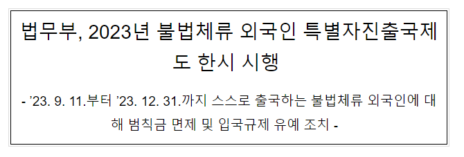 법무부, 2023년 불법체류 외국인 특별자진출국제도 한시 시행