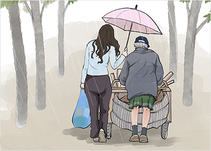 우산 천사와 수레 할아버지...