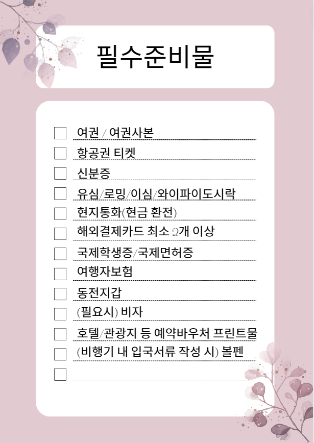  [해외여행 준비물 리스트] 유럽여행 준비물 필수품 체크리스트 소매치기 방지 물품