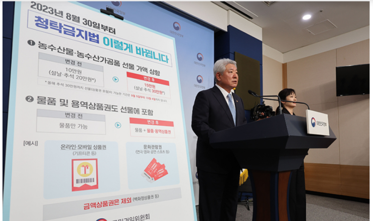 김영란법 개정, 청탁금지법 선물금액 상한(10만원, 15만원, 30만원) 및 적용기간